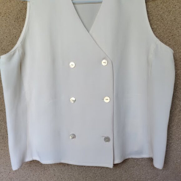 Emanuel Ungaro V-Neck Cream Ivory Double-Breasted Silk Satin Vest Quiet Luxury - Picture 4 of 14